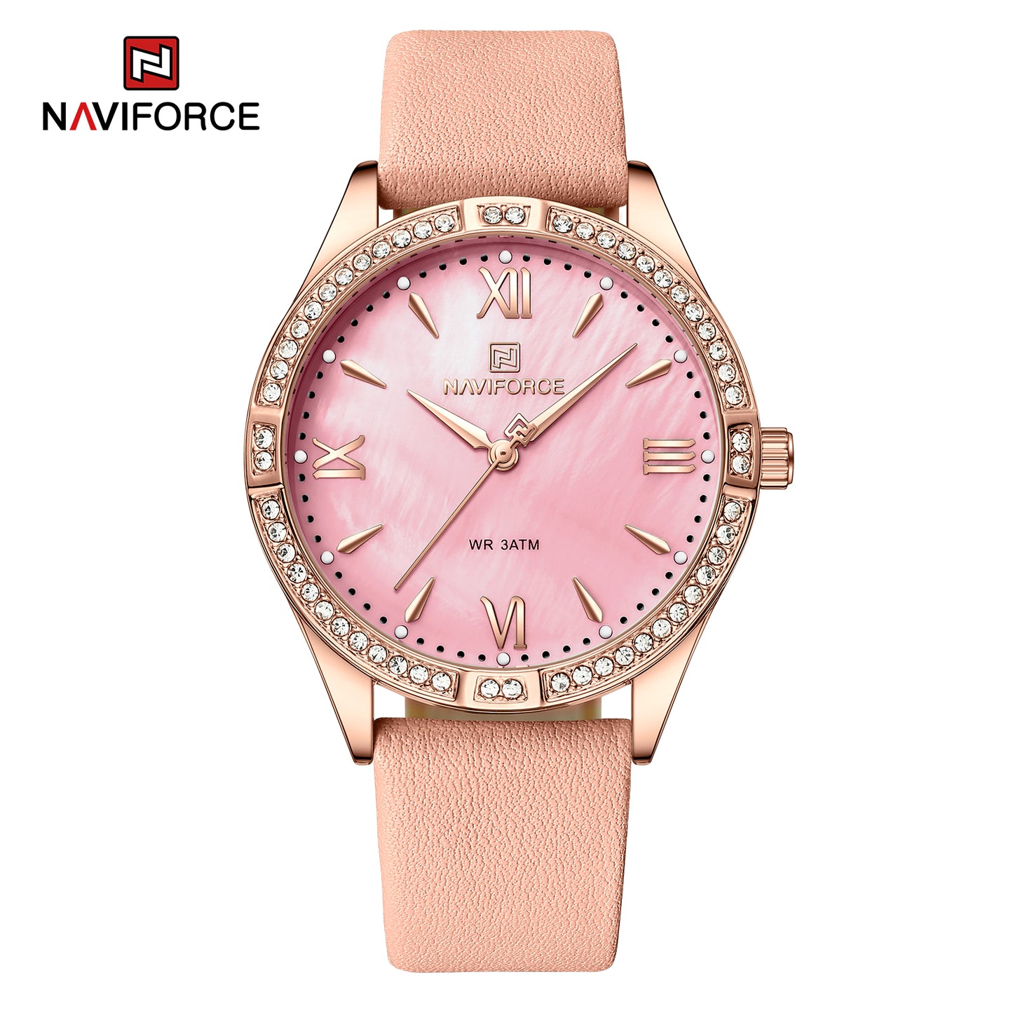Naviforce 5038 Elevation Women Leather Watch - RoseGold Red
