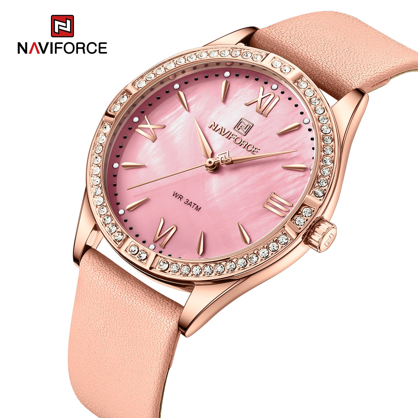 Naviforce 5038 Elevation Women Leather Watch - RoseGold Red