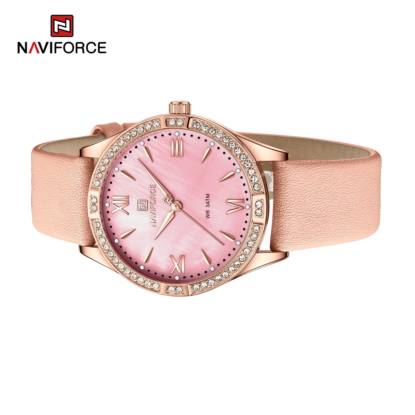 Naviforce 5038 Elevation Women Leather Watch - RoseGold Red