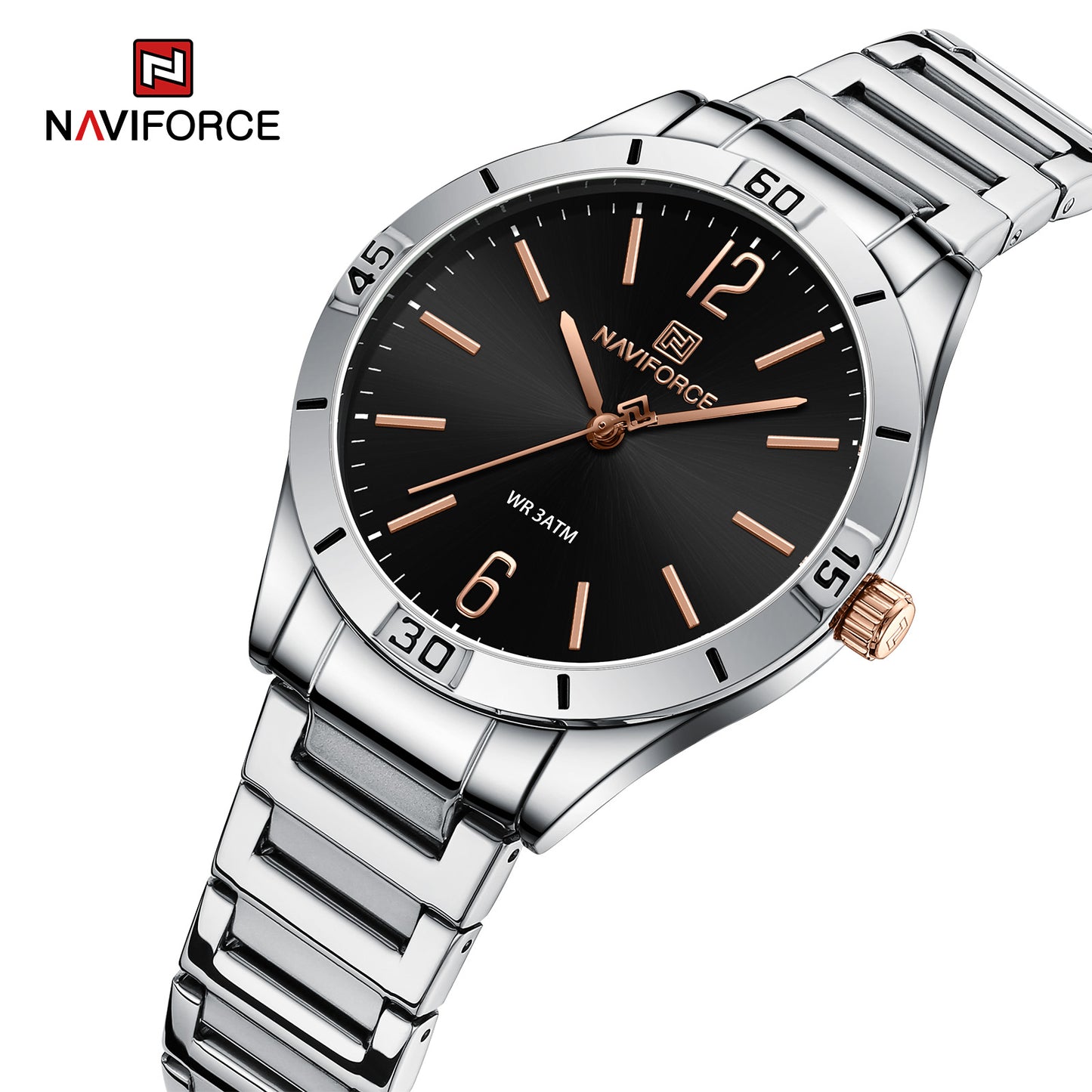 Naviforce 5029 Glamorous Women Watch - Silver Black