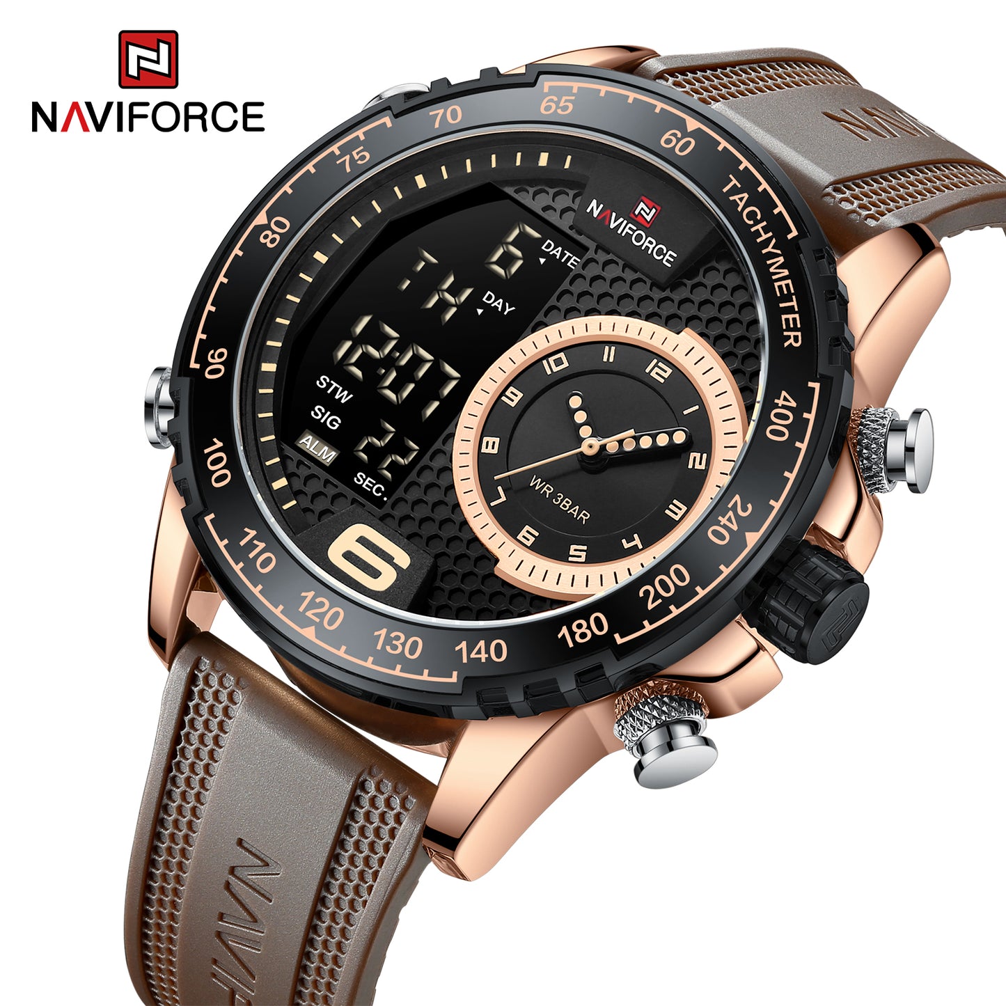 Naviforce 9199 Cyclop Silicone Men Watch - Brown