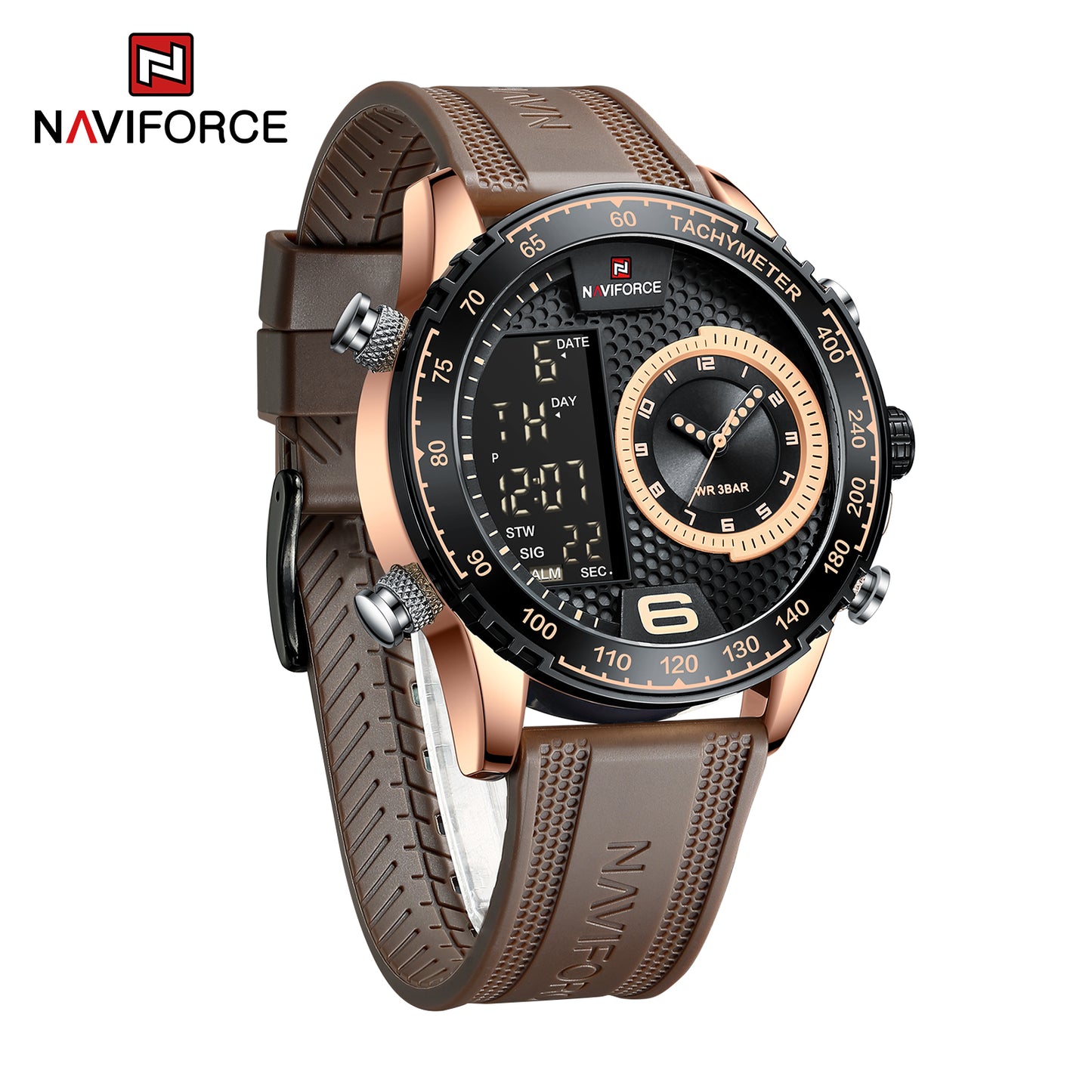 Naviforce 9199 Cyclop Silicone Men Watch - Brown