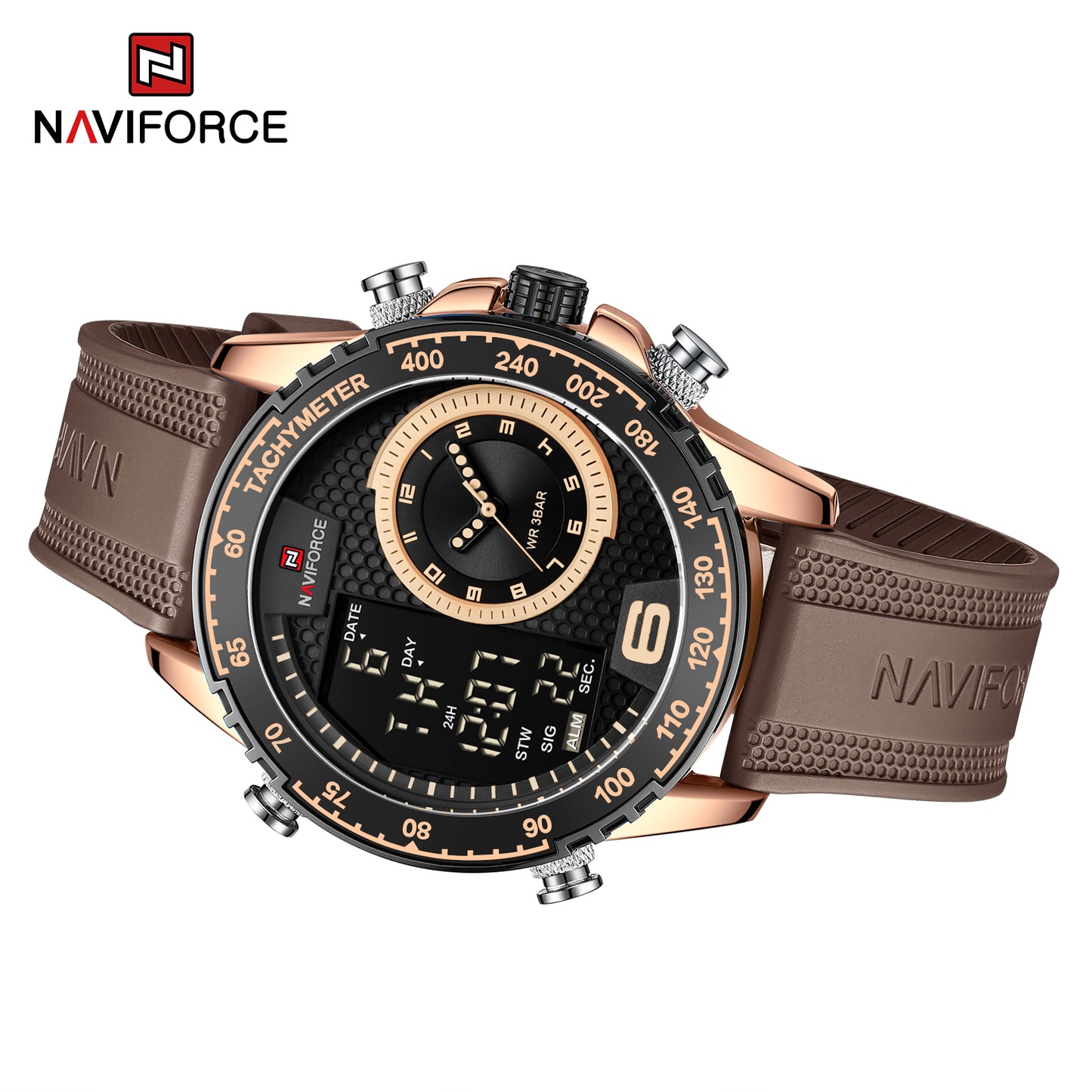 Naviforce 9199 Cyclop Silicone Men Watch - Brown