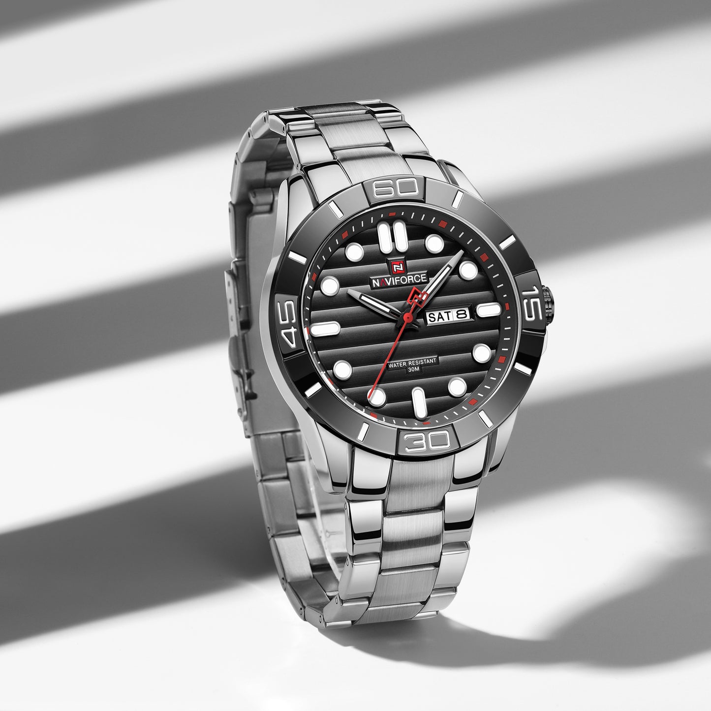 Naviforce 9198 Steamroller Men Watch -Silver Black