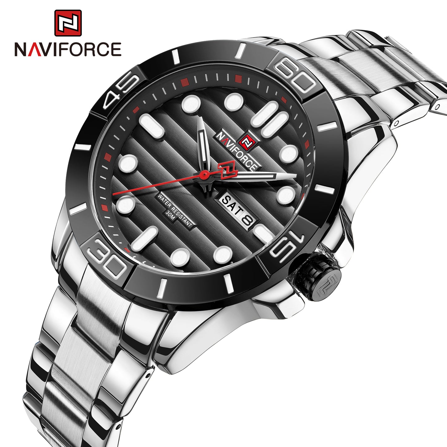 Naviforce 9198 Steamroller Men Watch -Silver Black