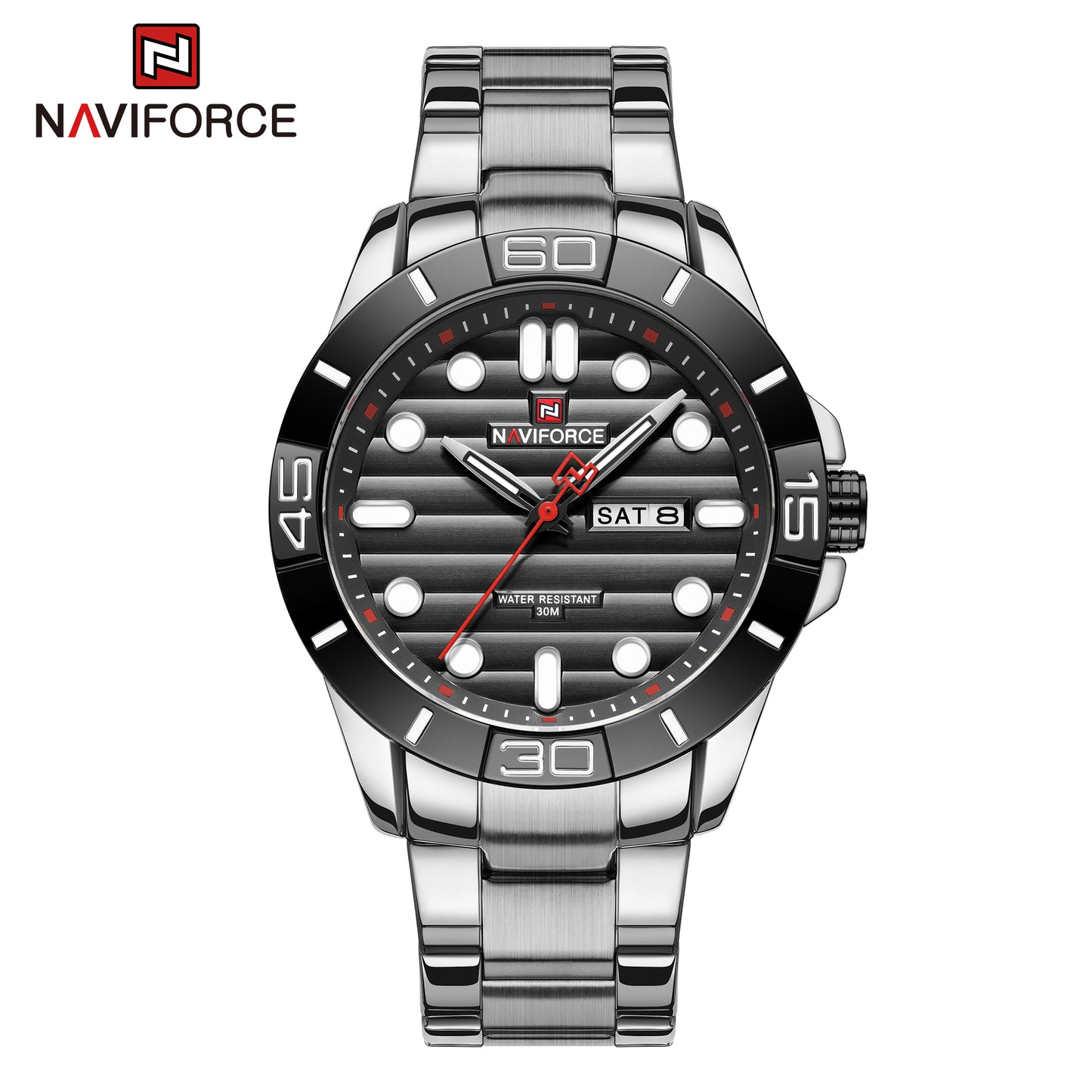 Naviforce 9198 Steamroller Men Watch -Silver Black