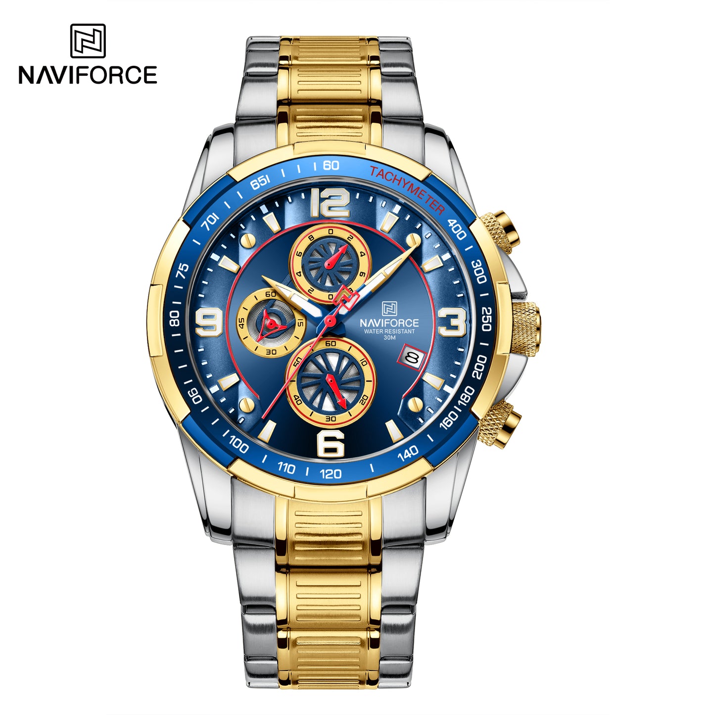 Naviforce 8020s Foxfire Chronograph Men Watch - Silver Gold