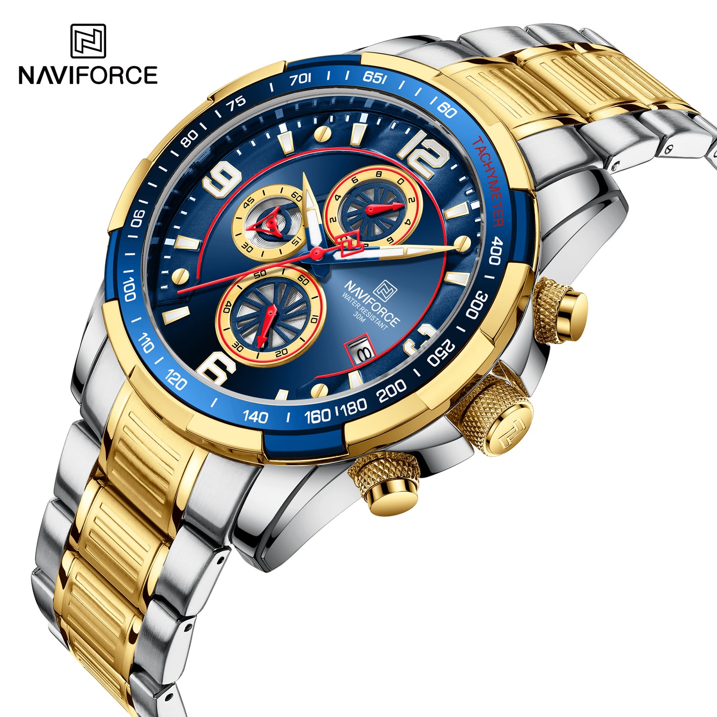 Naviforce 8020s Foxfire Chronograph Men Watch - Silver Gold