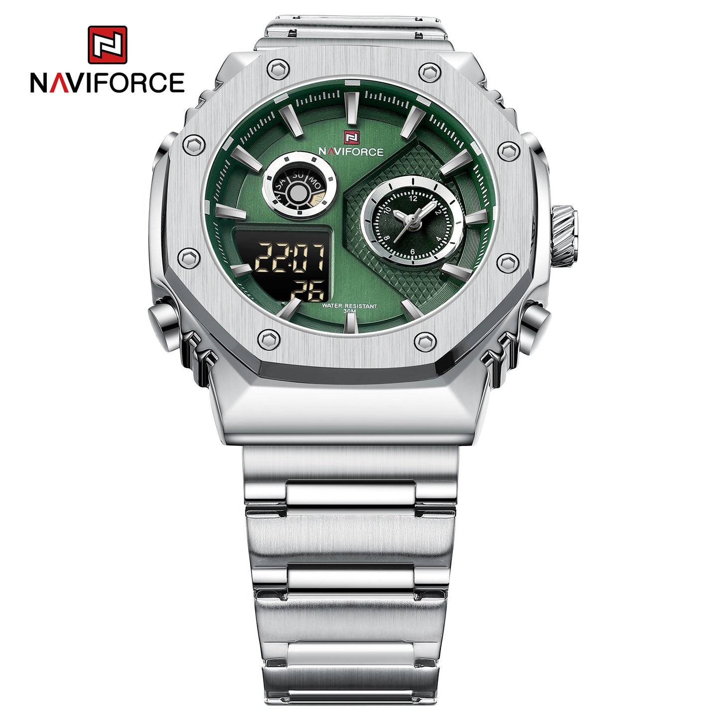 Naviforce 9216S Polygonal Men Watch - Silver Green