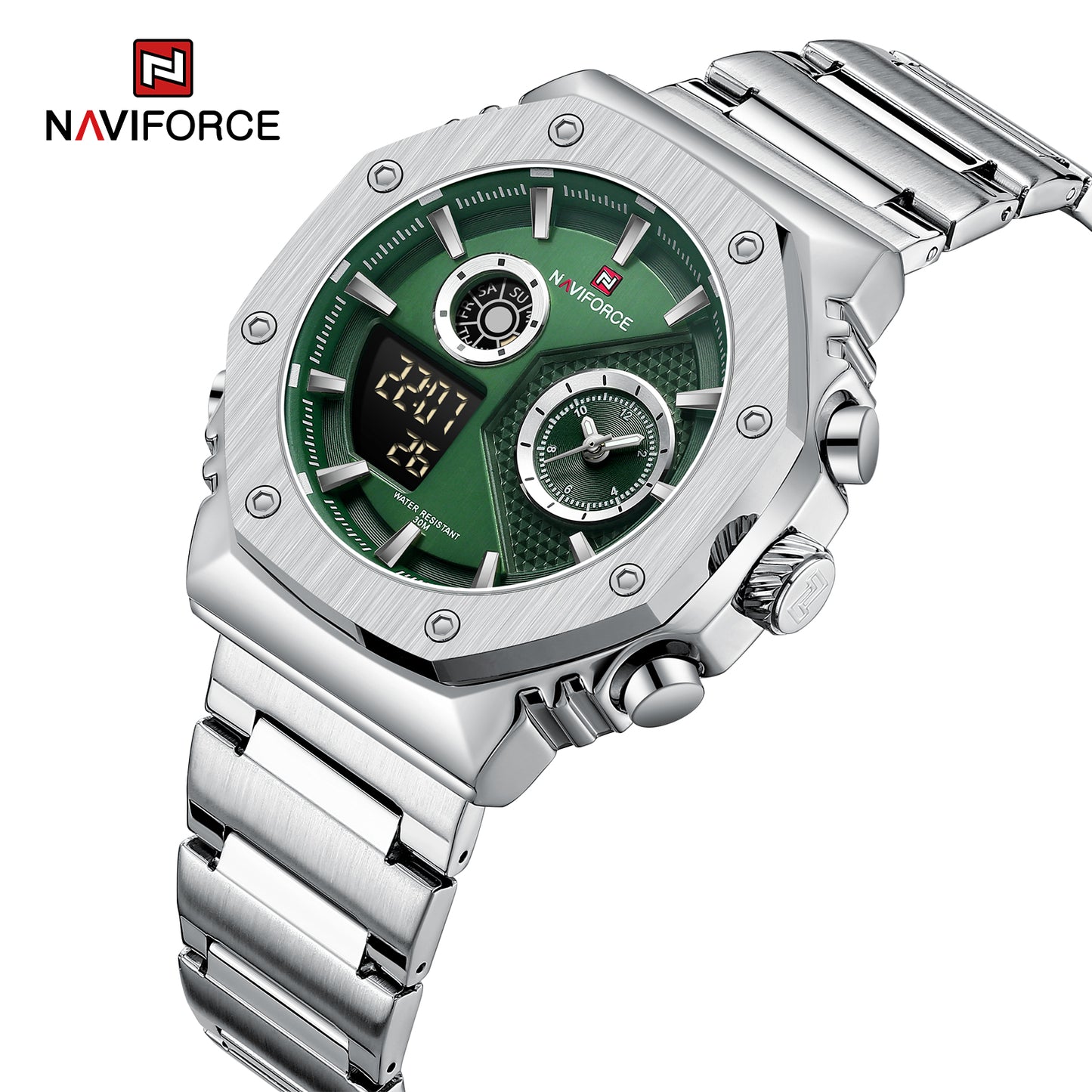 Naviforce 9216S Polygonal Men Watch - Silver Green