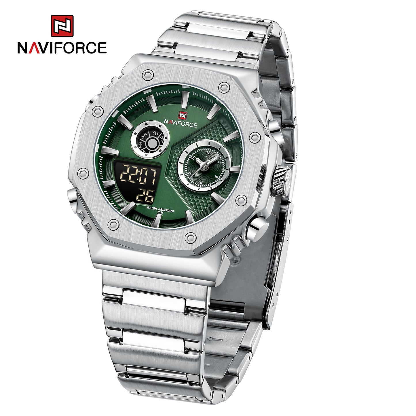 Naviforce 9216S Polygonal Men Watch - Silver Green