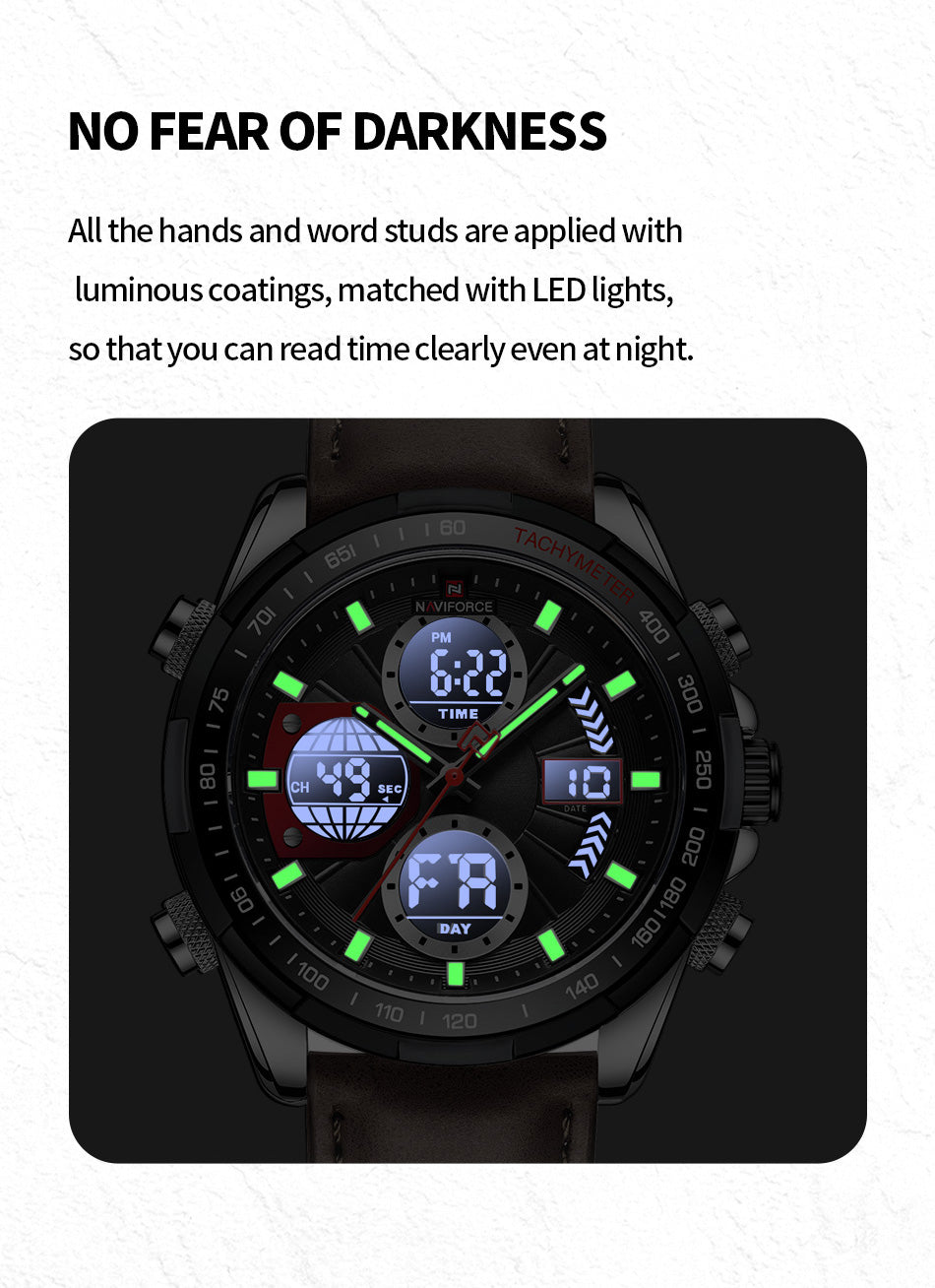 Naviforce 9197 Electron Men Leather Watch - Coffee Brown