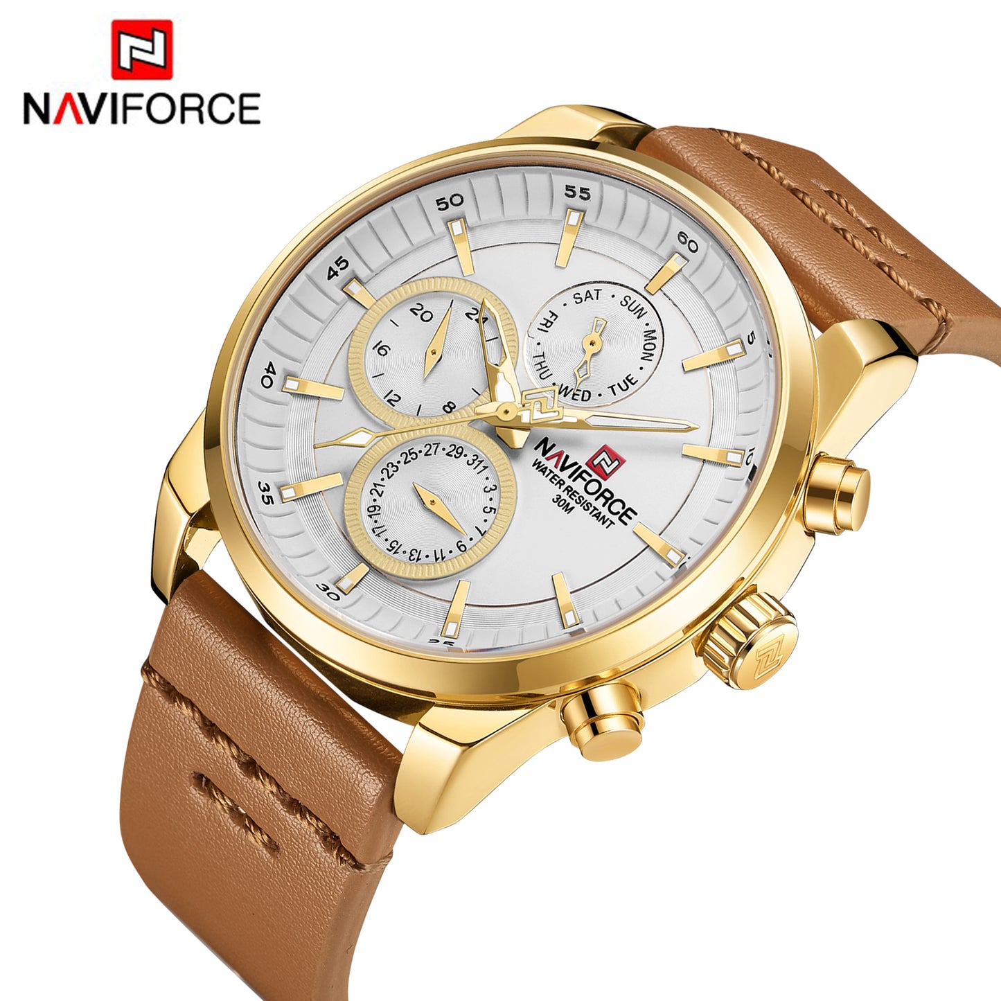 Naviforce 9148 Sentry Leather Watch - Brown Gold