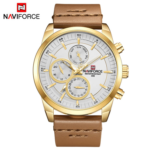 Naviforce 9148 Sentry Leather Watch - Brown Gold