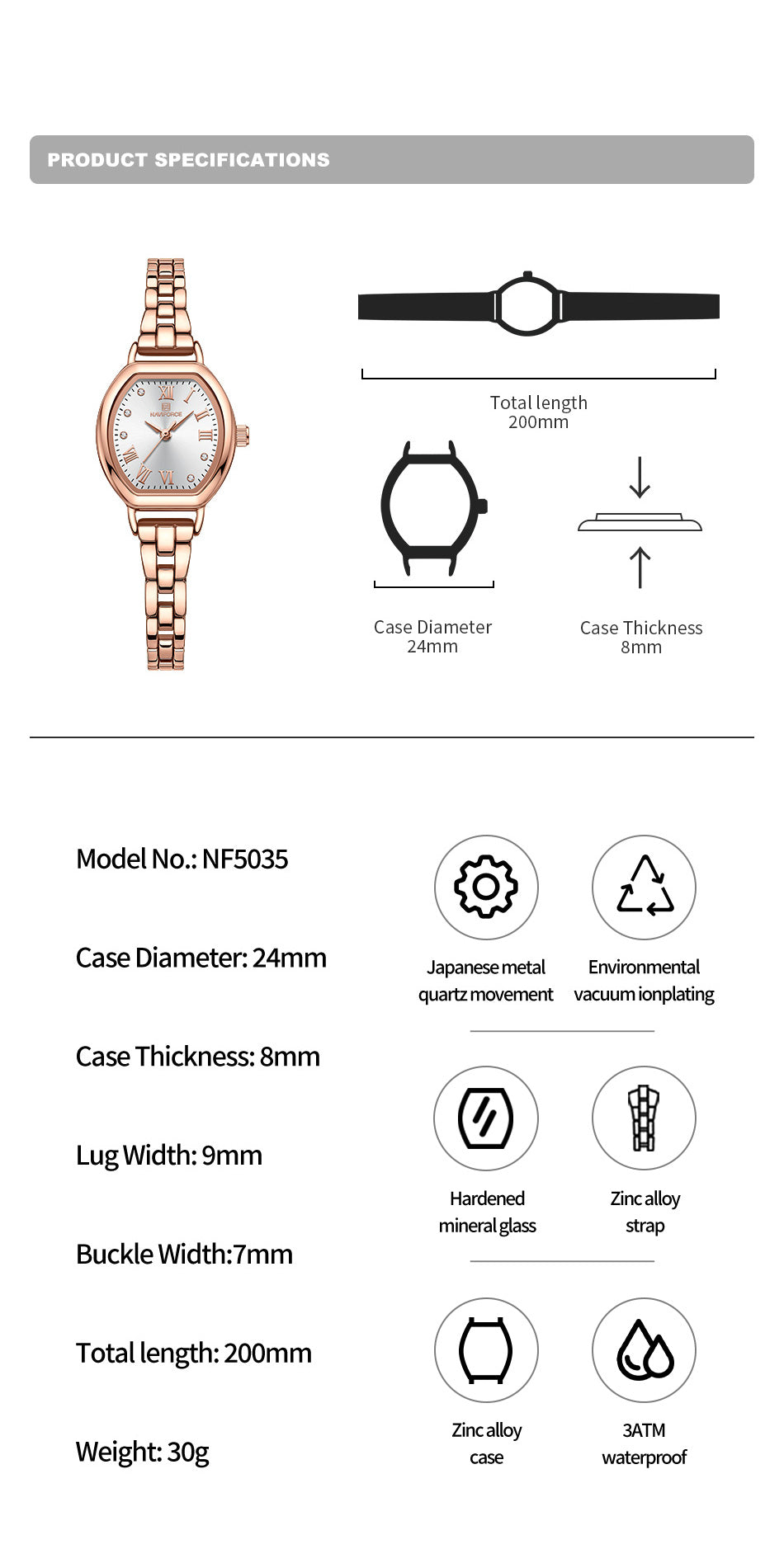 Naviforce 5035 Polo Women Watch - RoseGold White