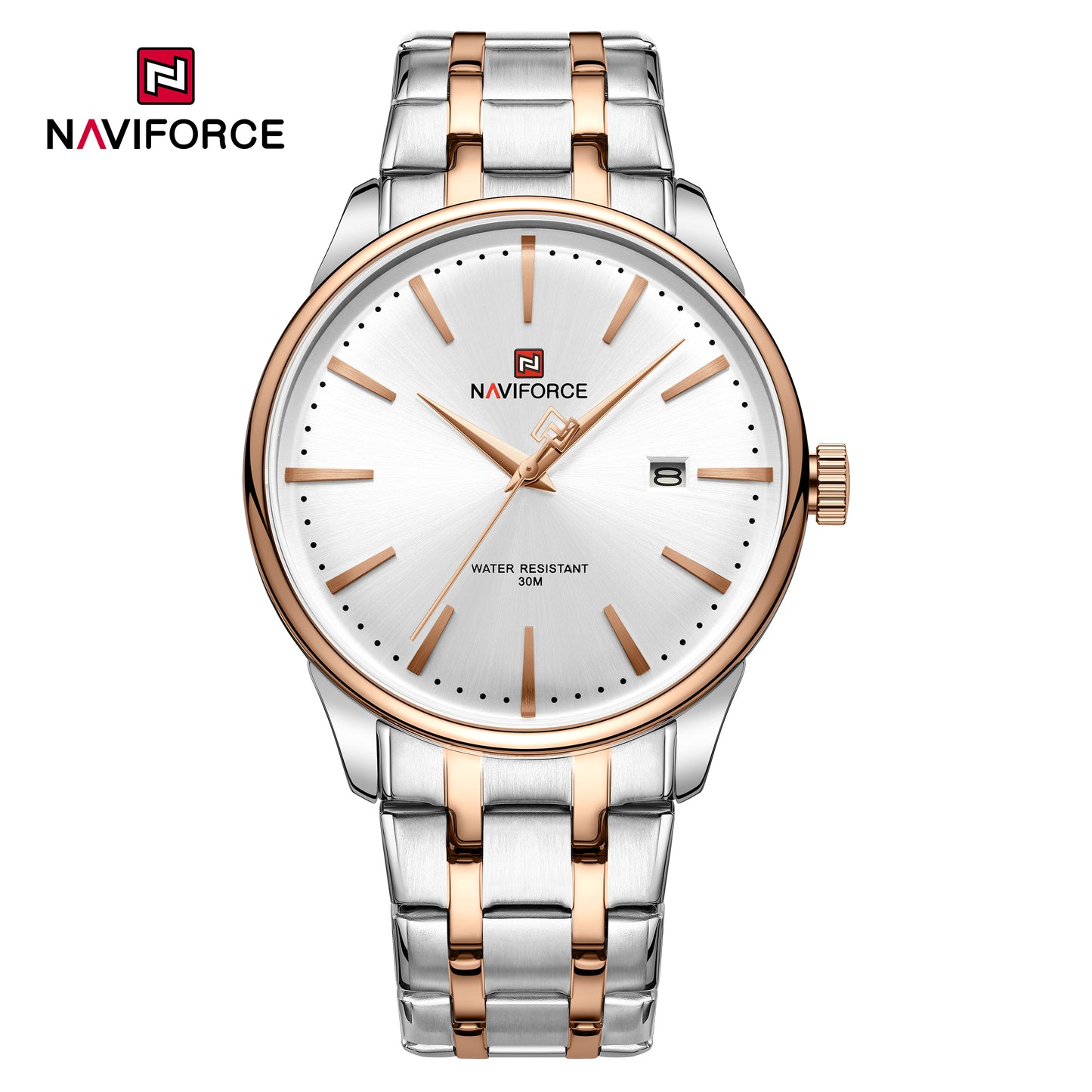 Naviforce 9230 Gamora Quartz Analog Men Watch - Silver RoseGold