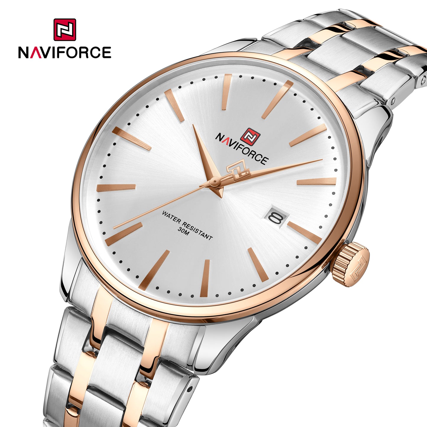 Naviforce 9230 Gamora Quartz Analog Men Watch - Silver RoseGold