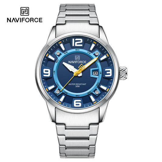 Naviforce 8044 Royal Jumbo Men Watch - Silver Blue