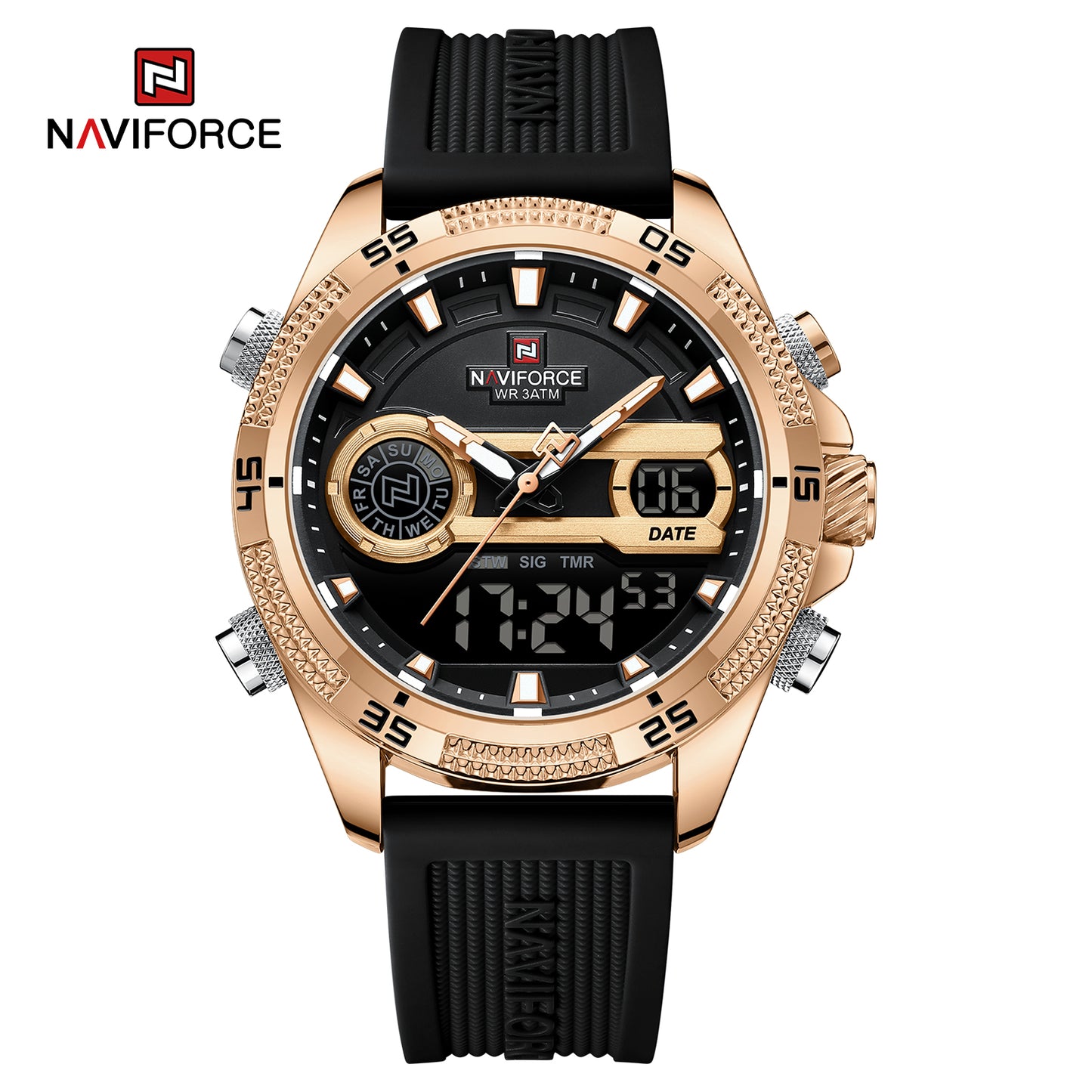 Naviforce 9223 Starfire Premium Men Watch - Black RoseGold