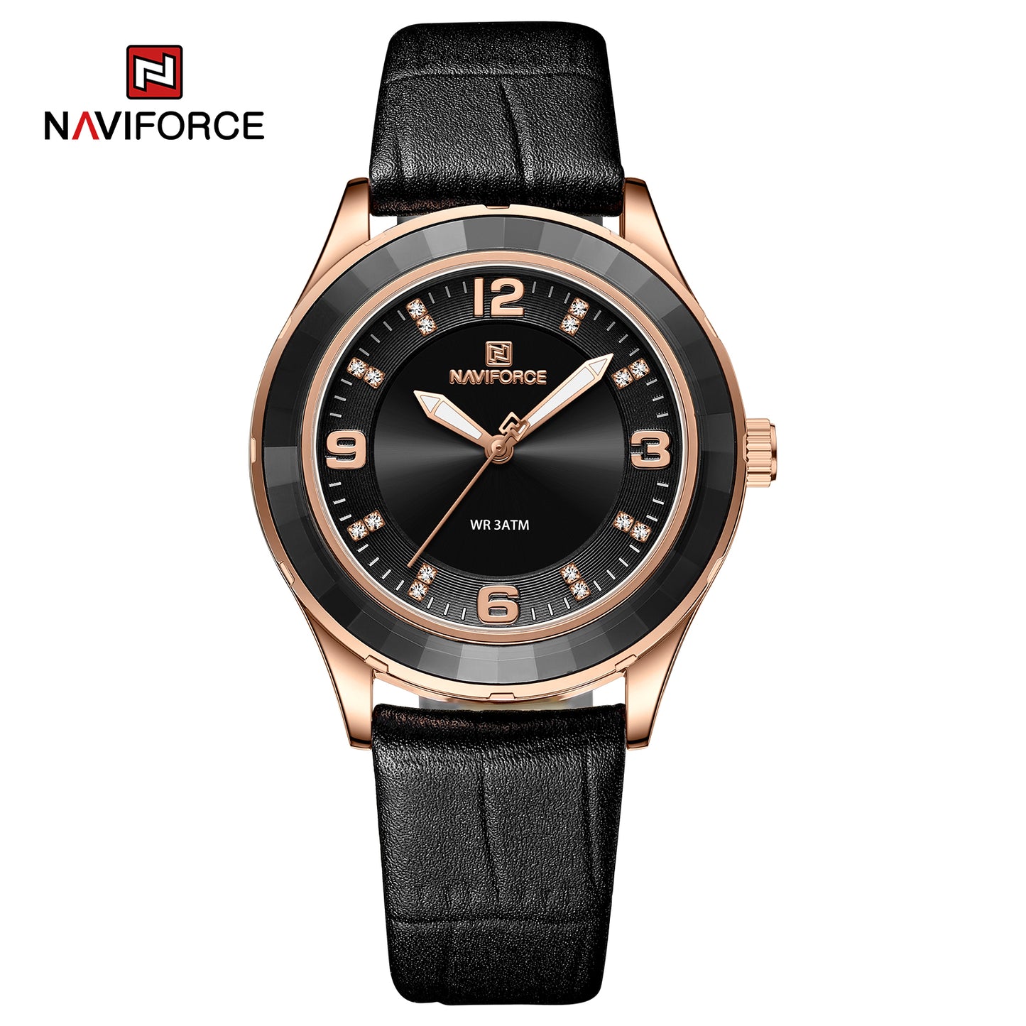Naviforce 5040 Sensual Black Women Leather Watch - Black