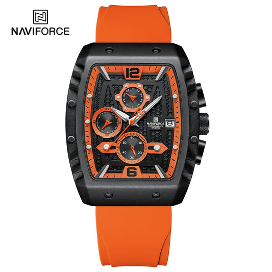 Naviforce 8025 Rotary Men Watch - Black Orange