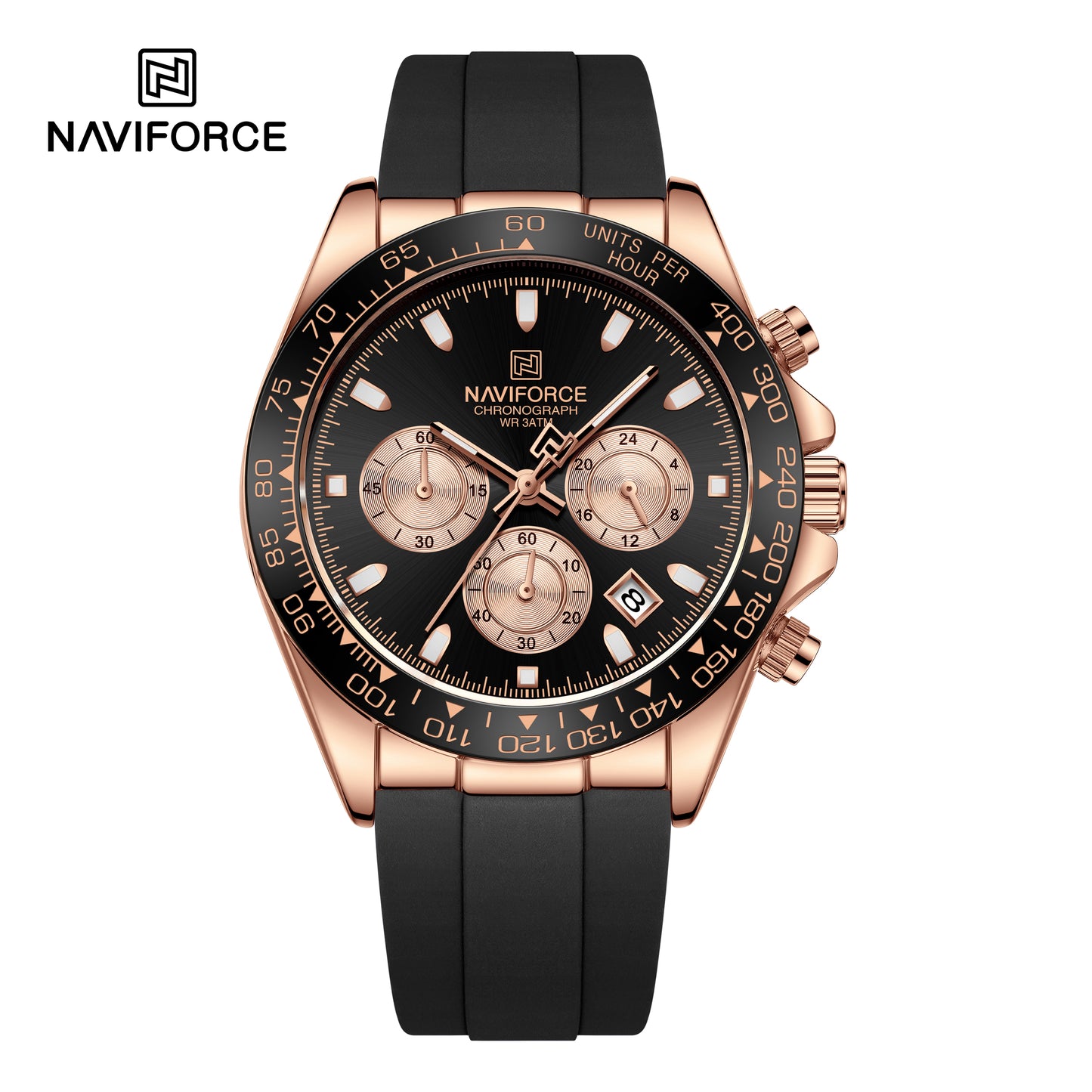 Naviforce 8054 Zenith Men Watch - Black RoseGold