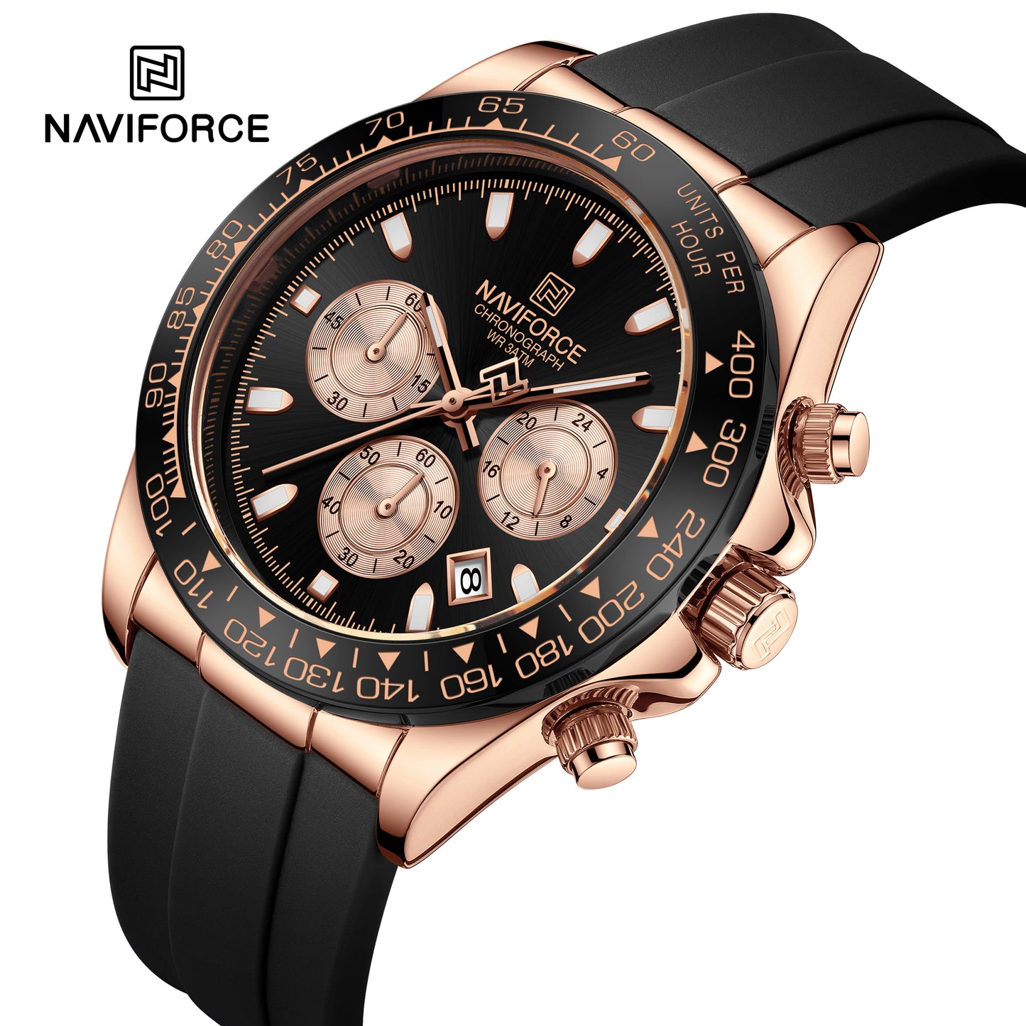 Naviforce 8054 Zenith Men Watch - Black RoseGold