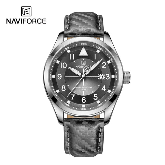Naviforce 8022 Randy Men Leather Watch - Grey