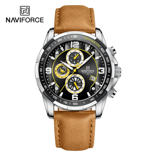 Naviforce 8020 Leather Quartz Chronograph Men Watch - Brown Black