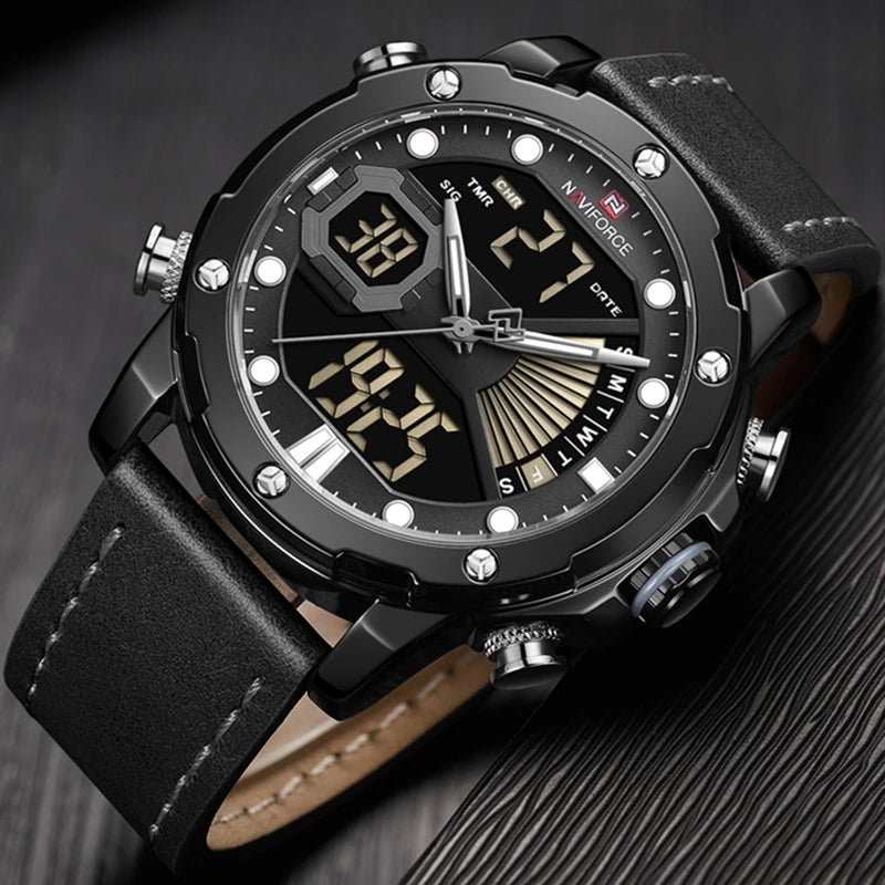 Naviforce 9172 Reisha Men Leather Watch - Black
