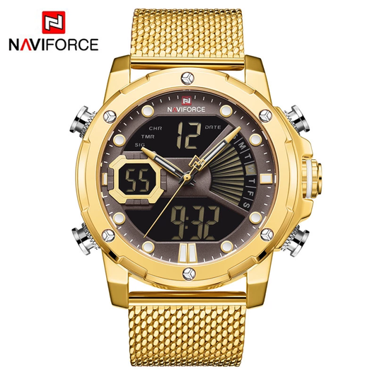 Naviforce 9172 Reisha Men Steel Watch - Gold