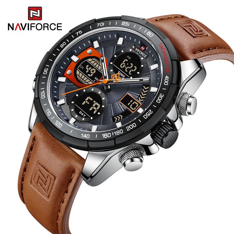 Naviforce 9197 Electron Men Leather Watch - Brown