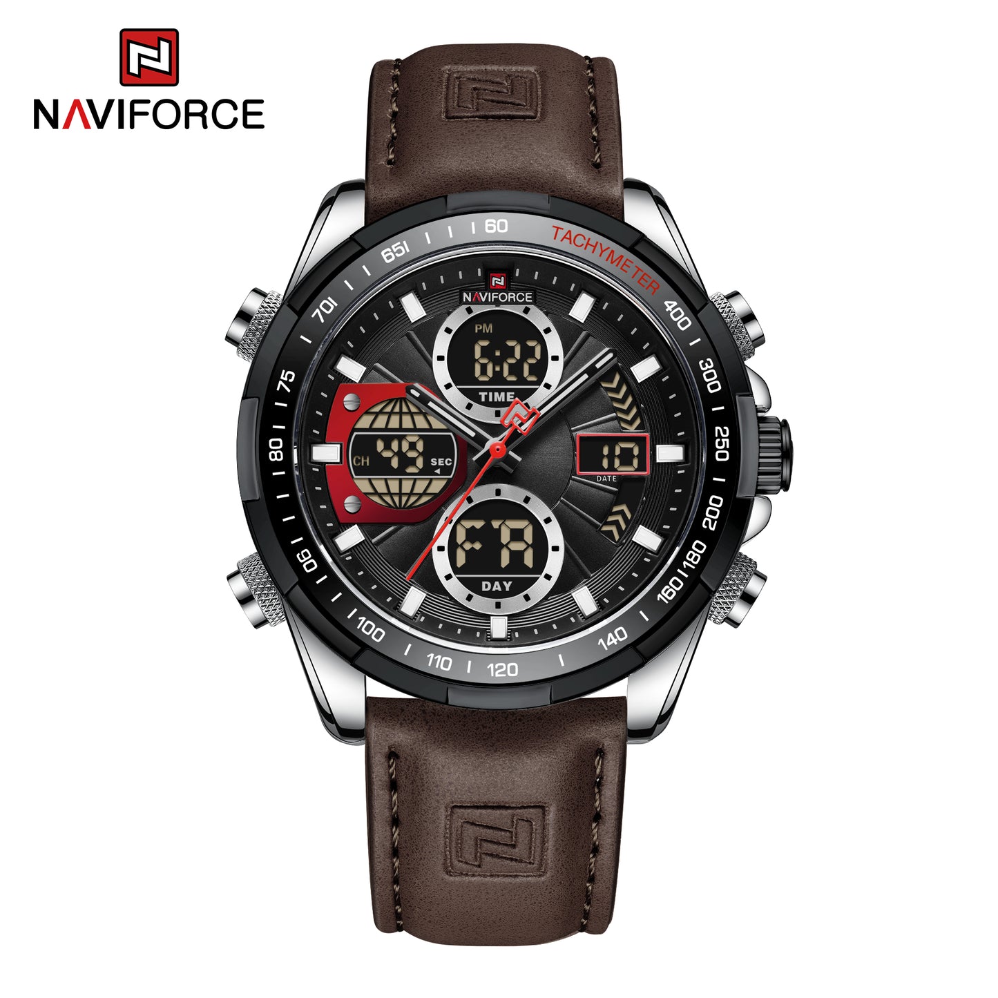Naviforce 9197 Electron Men Leather Watch - Coffee Brown