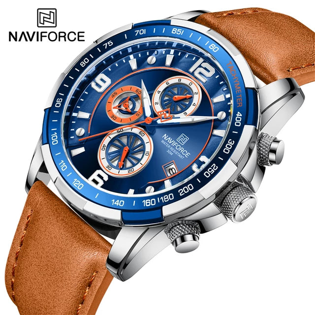 Naviforce 8020 Leather Quartz Chronograph Watch - Brown