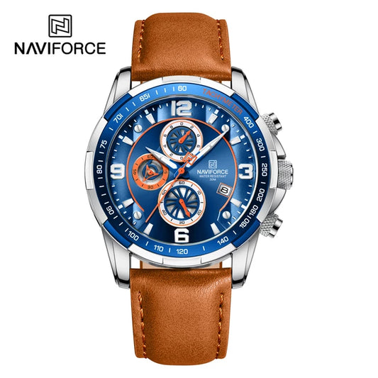 Naviforce 8020 Leather Quartz Chronograph Watch - Brown