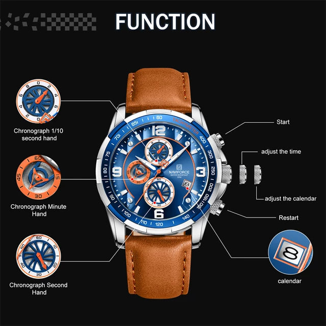 Naviforce 8020 Leather Quartz Chronograph Watch - Brown